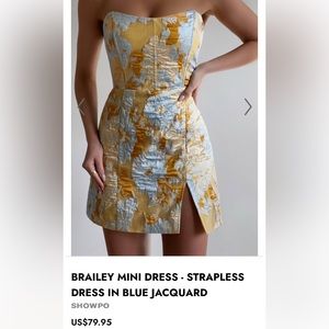 BRAILEY MINI DRESS - STRAPLESS DRESS IN BLUE JACQUARD